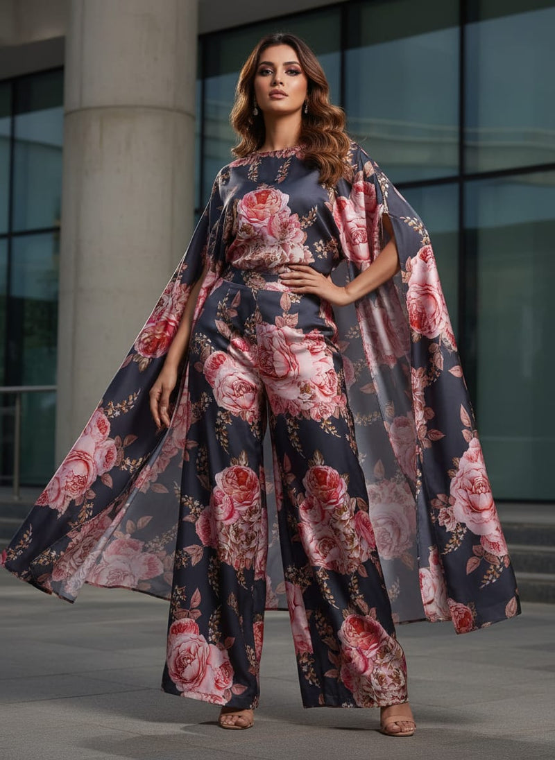 Classy floral digital printed fabric in gray by FAB VOGUE Studio