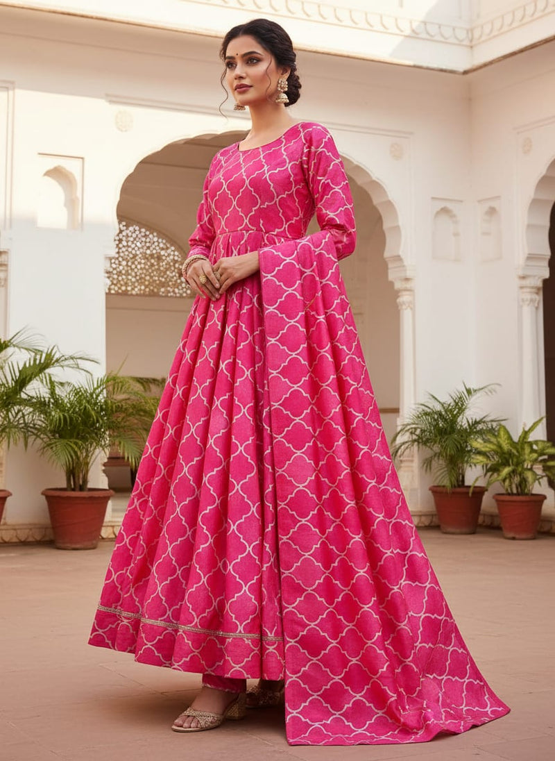 Gorgeous pink Ogee digital printed fabric from FAB VOGUE Studio