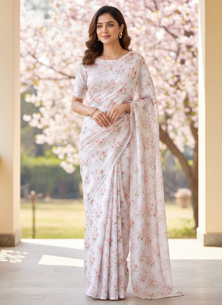 Classy decorative digital printed fabric in white by FAB VOGUE Studio