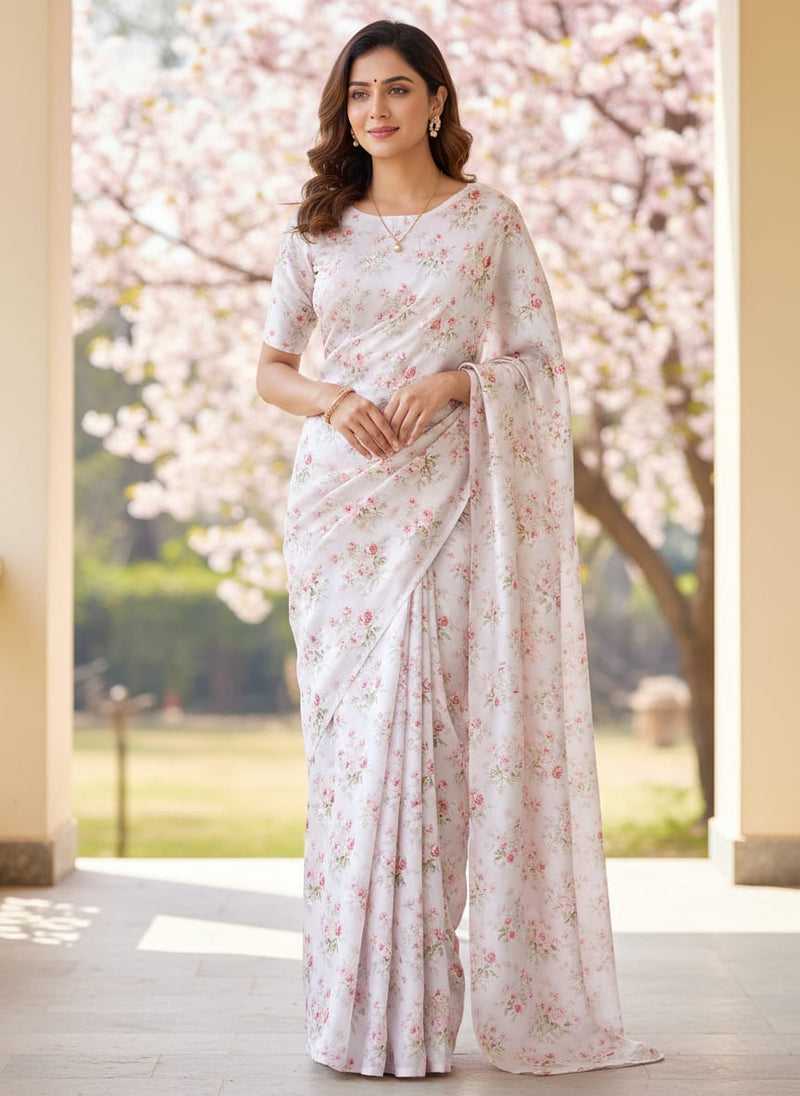 Classy decorative digital printed fabric in white by FAB VOGUE Studio