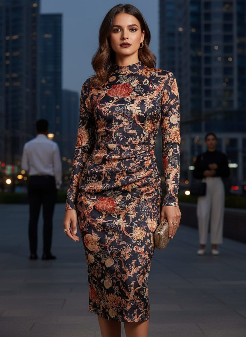 Gorgeous black damask digital printed silk crepe fabric by FAB VOGUE Studio