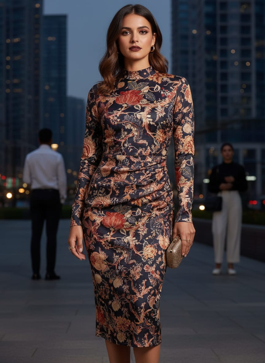 Gorgeous black damask digital printed silk crepe fabric by FAB VOGUE Studio