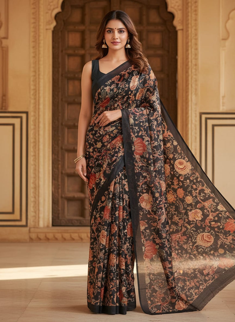 Gorgeous black damask digital printed silk crepe fabric by FAB VOGUE Studio