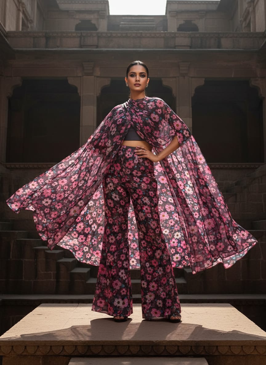 Gorgeous floral digital printed silk crepe fabric from FAB VOGUE Studio