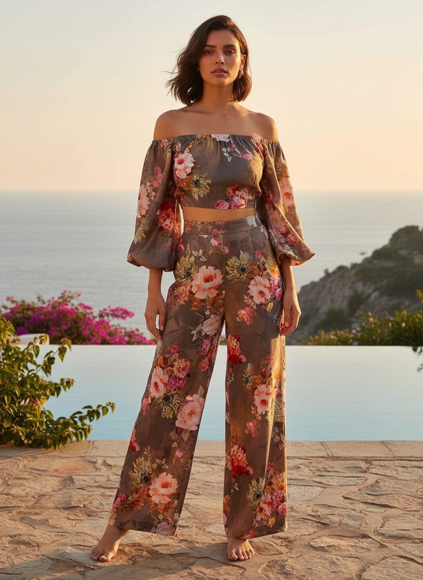 Digital Printed Floral Pashmina Fabric in Green by FAB VOGUE Studio