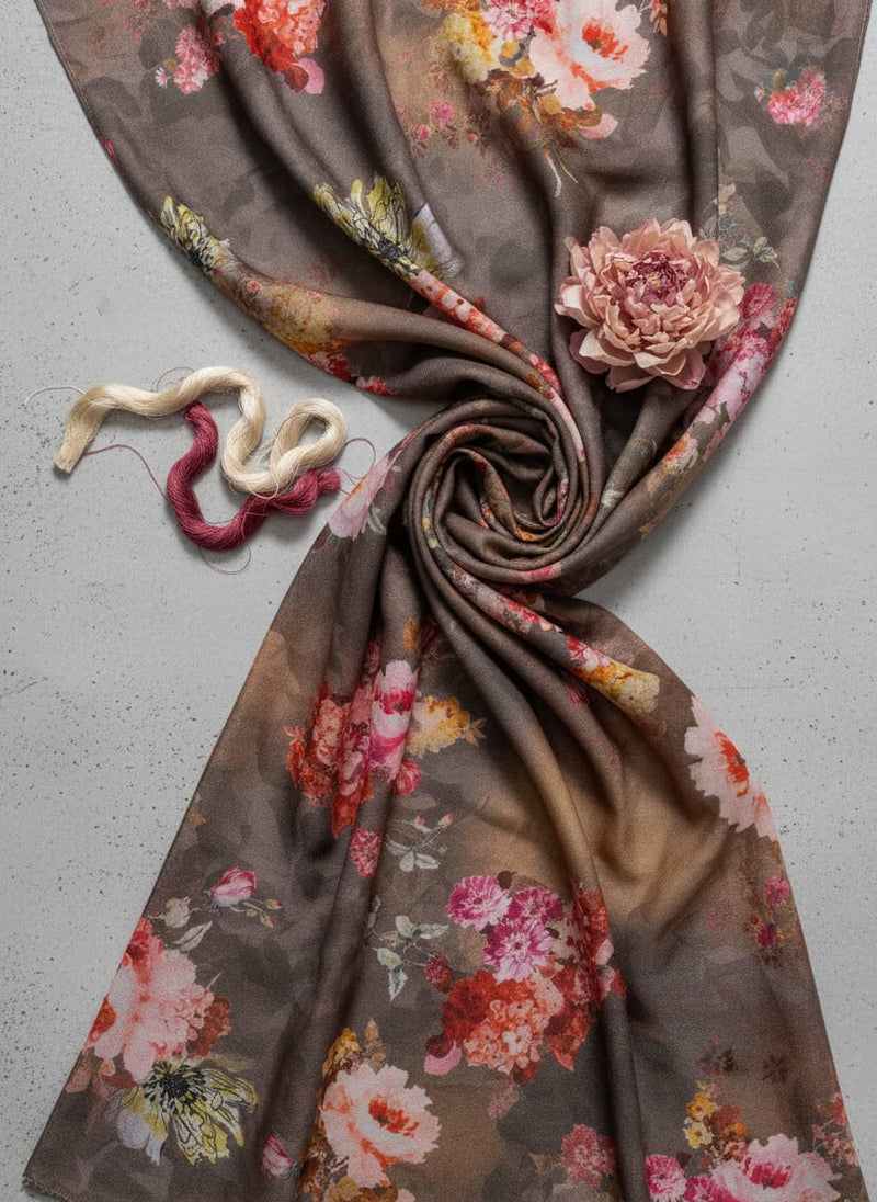 Digital Printed Floral Pashmina Fabric in Green by FAB VOGUE Studio