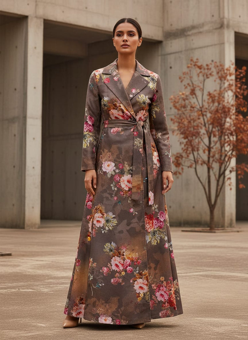 Digital Printed Floral Pashmina Fabric in Green by FAB VOGUE Studio