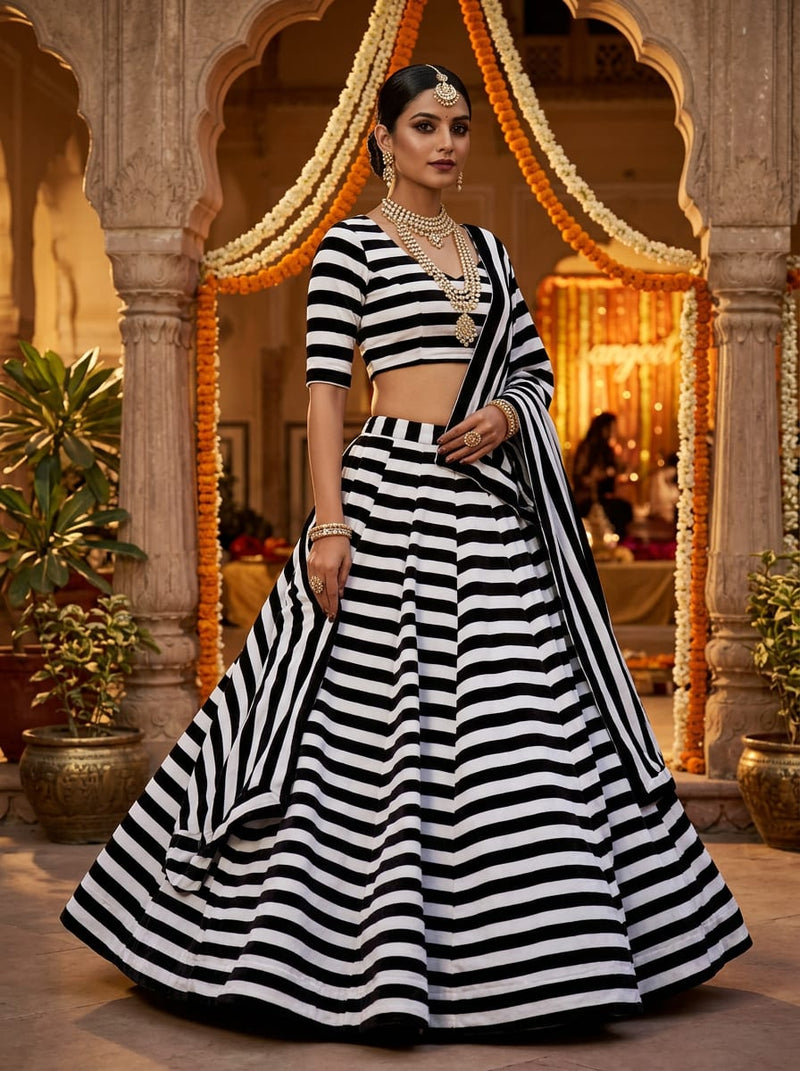 Black and White Classic Stripes Velvet Digital Printed Fabric