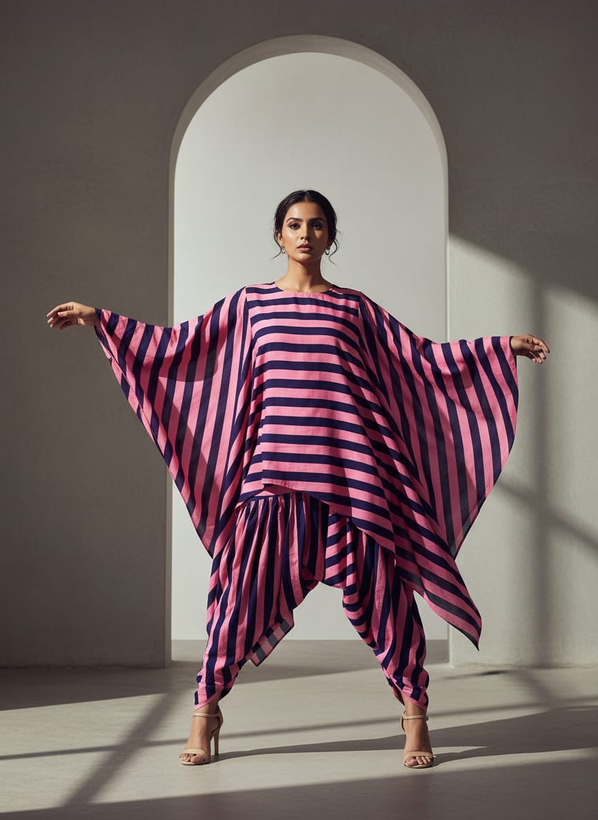 Classy Black and Pink Striped Pure Cotton Digital Printed Fabric