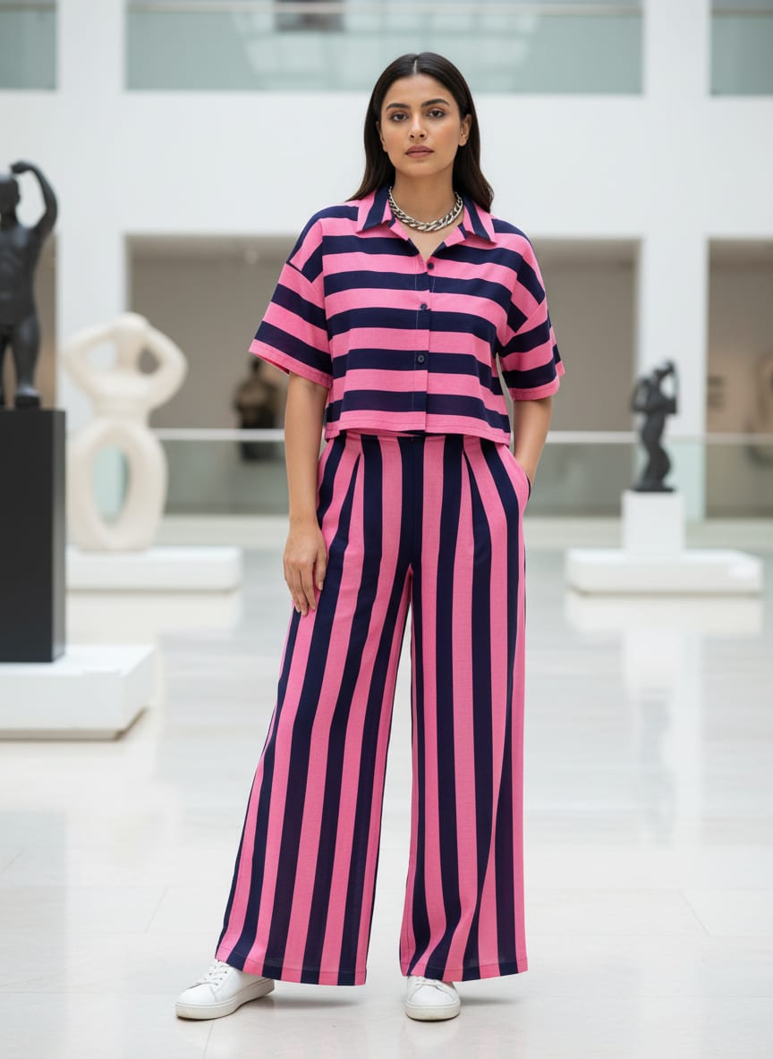 Classy Black and Pink Striped Pure Cotton Digital Printed Fabric