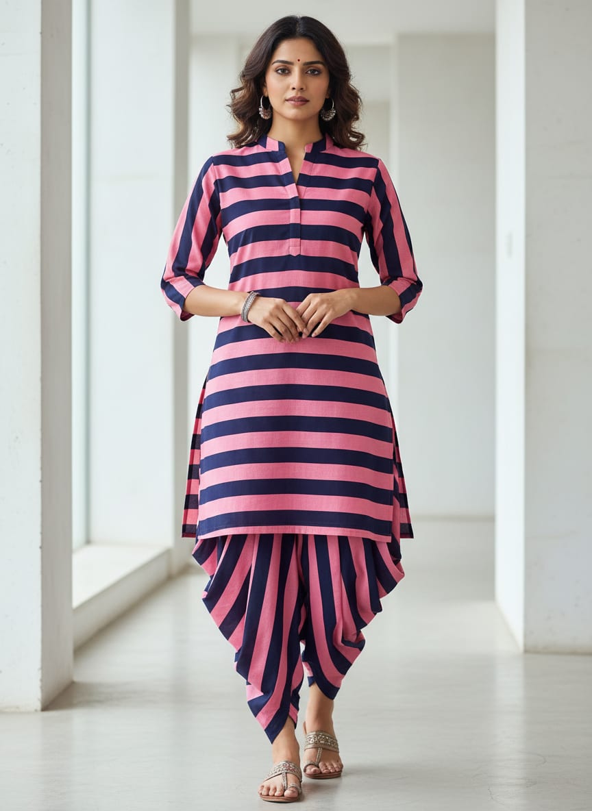 Classy Black and Pink Striped Pure Cotton Digital Printed Fabric