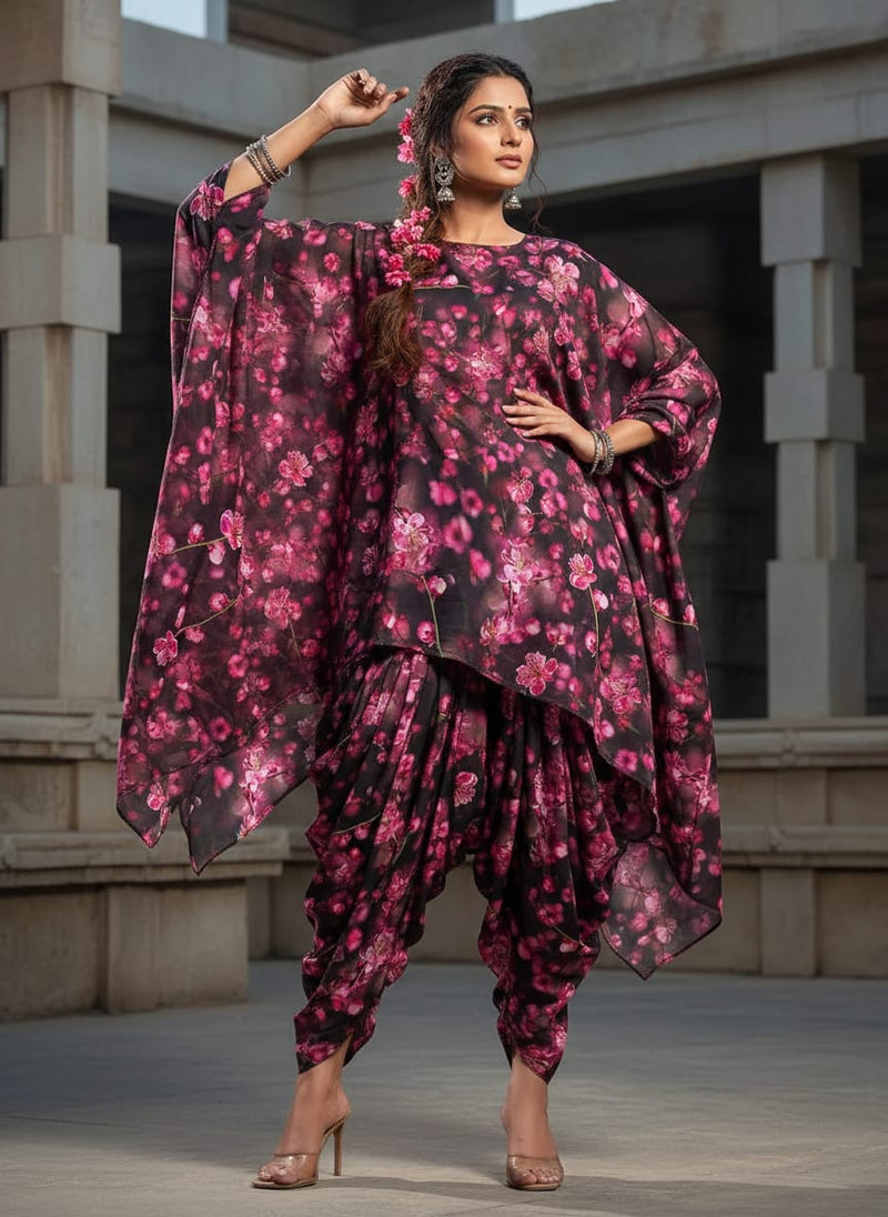 Classy and Attractive Pink Floral Digital Printed Rayon Fabric
