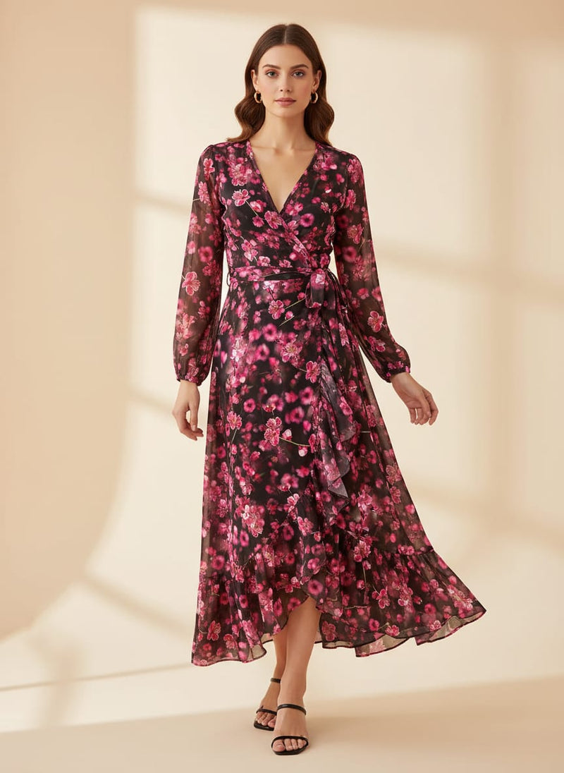 Classy and Attractive Pink Floral Digital Printed Rayon Fabric