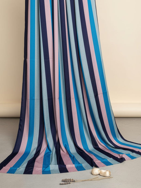 Classy Green, Blue, and Peach Strips Digital Printed Silk Crepe Fabric
