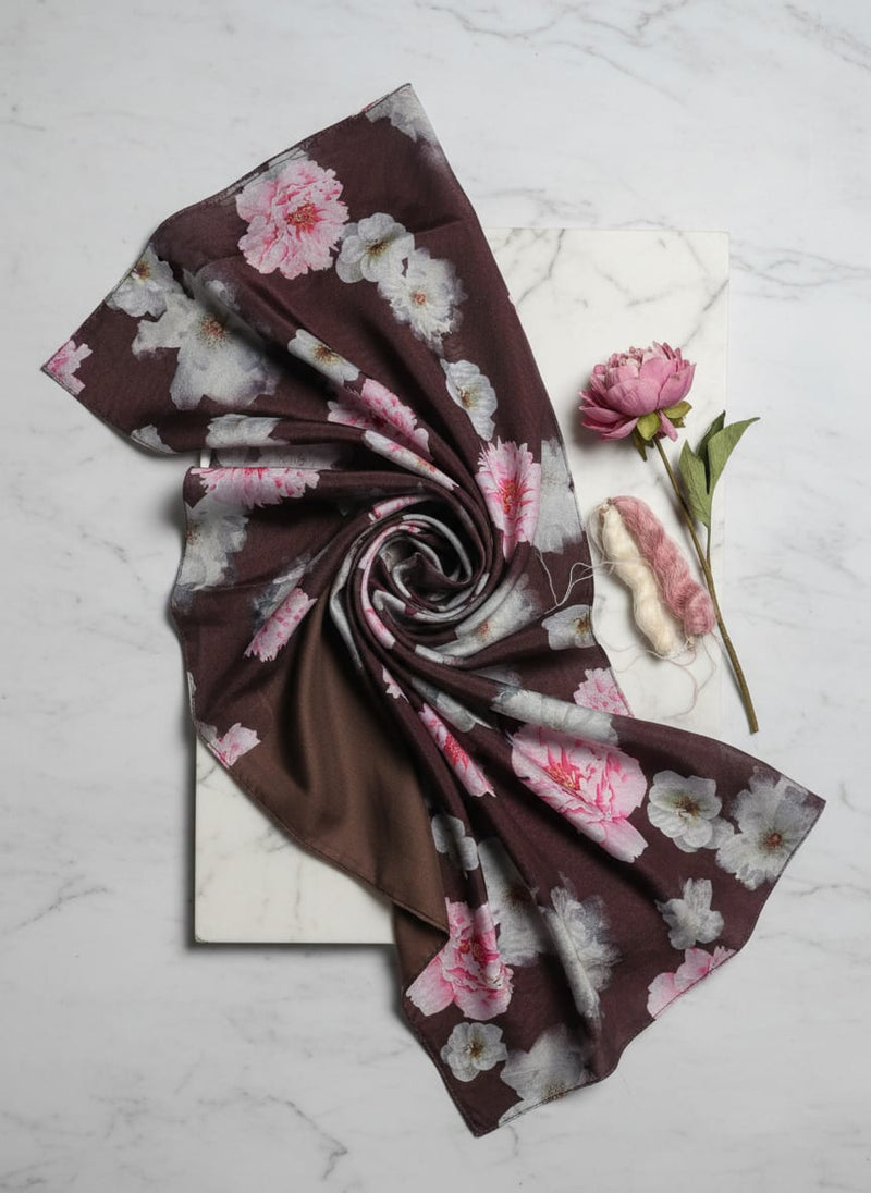 Classy and Attractive Brown Floral Digital Printed Silk Crepe Fabric