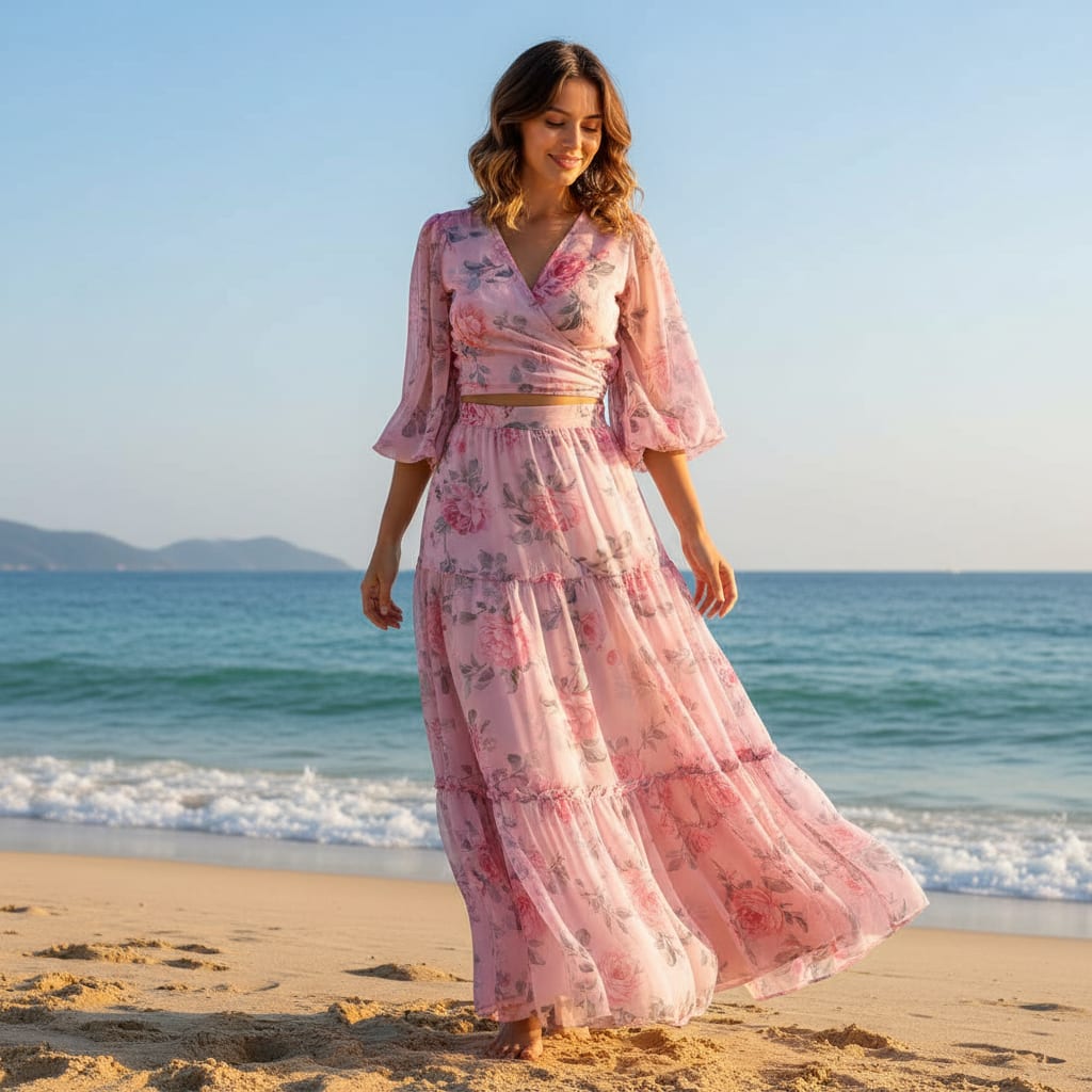 Classy and colorful floral chiffon fabric - Pink