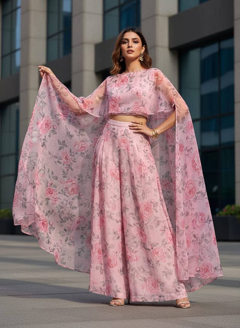 Classy and colorful floral chiffon fabric - Pink