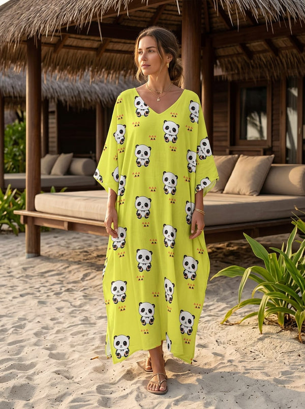 Yellow Cute Panda Animal Print Muslin Digital Printed Fabric - Kaftan Lookbook - MU-0-FVS20231092-110 - alternate view