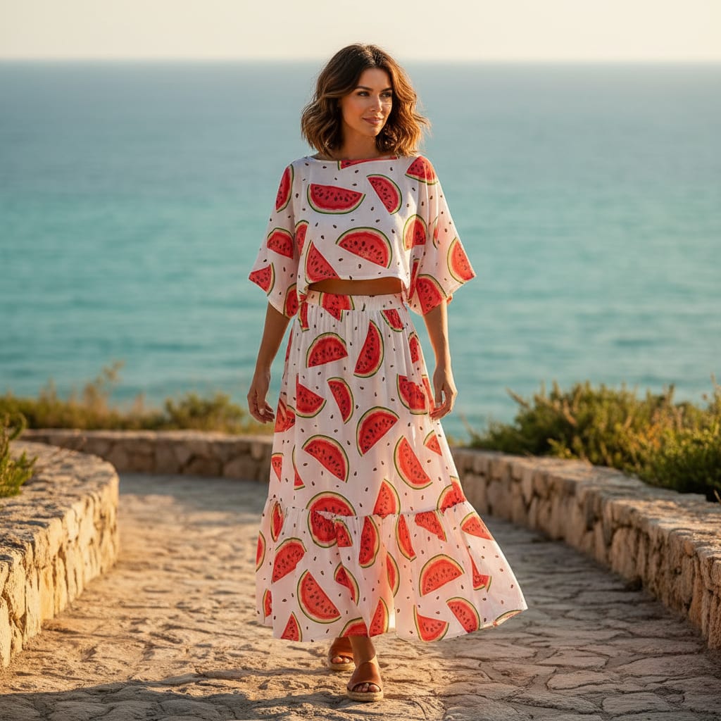 Red and White Watermelon Print Muslin Fabric for Kids