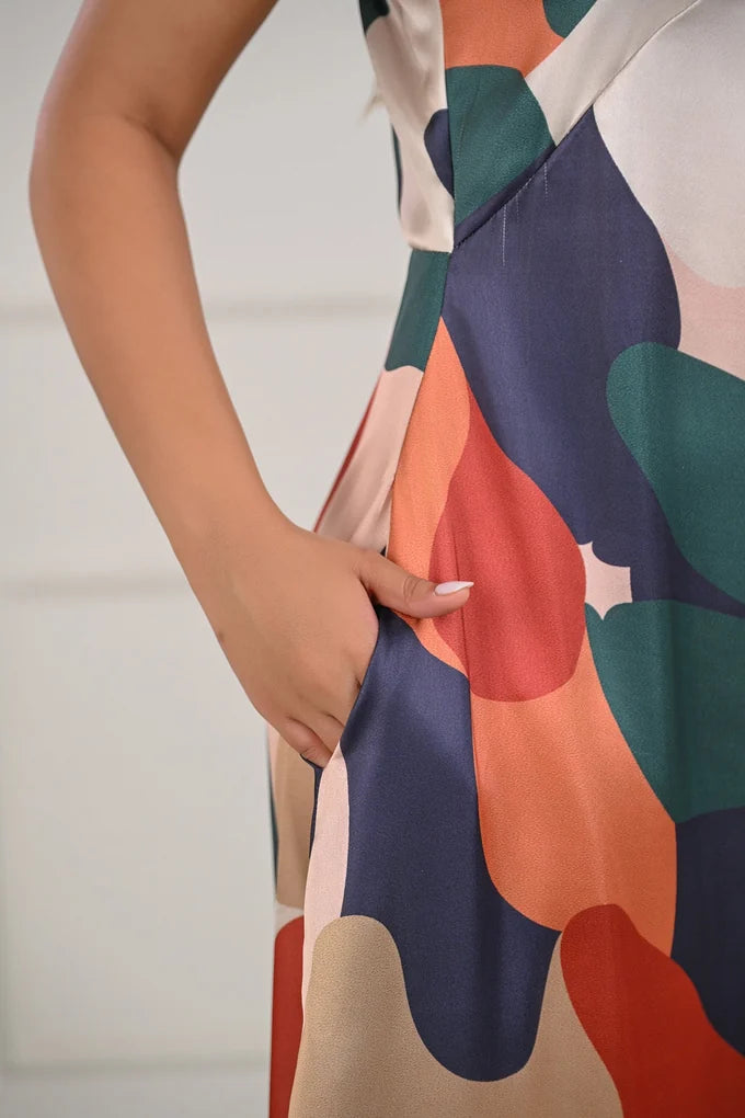 Abstract Print Satin Maxi Dress – 82.3