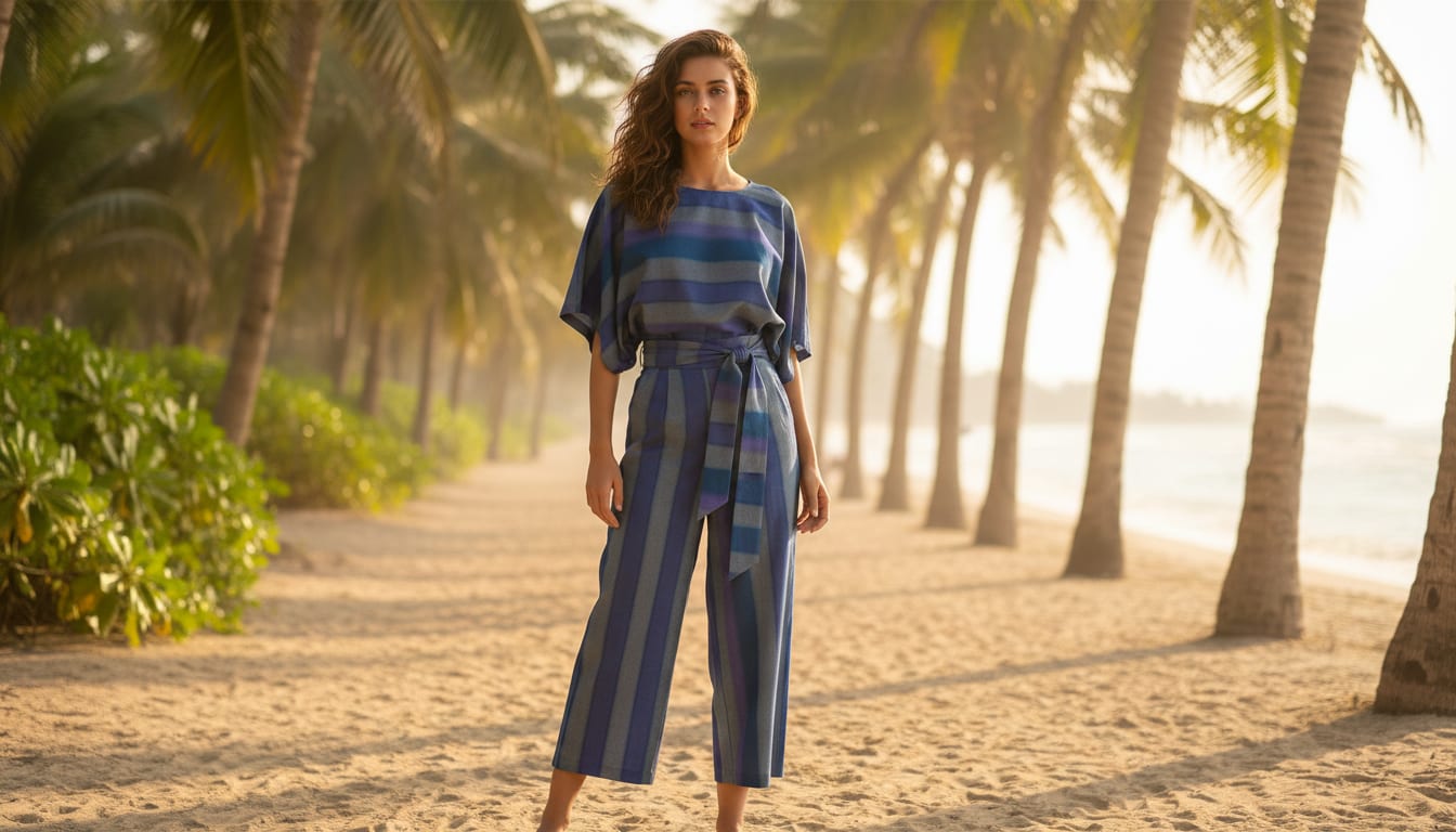 Classy Blue Strips Pure Cotton Digital Printed Fabric