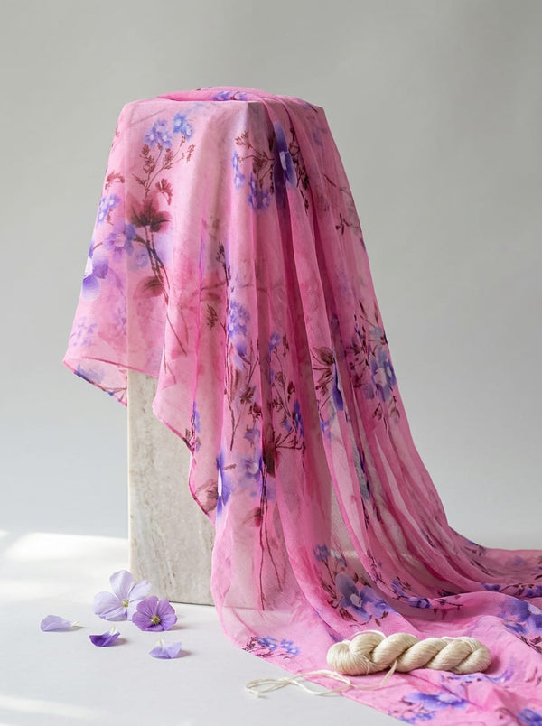 Pink Watercolor Floral Spray Pure Chiffon Digital Printed Fabric - Fabric Editorial Studio Flatlay Lookbook - PCH-0-TA09678P3-96