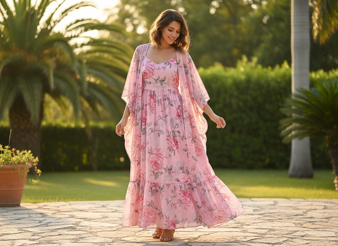 Classy Pink Floral Georgette Digital Printed Fabric