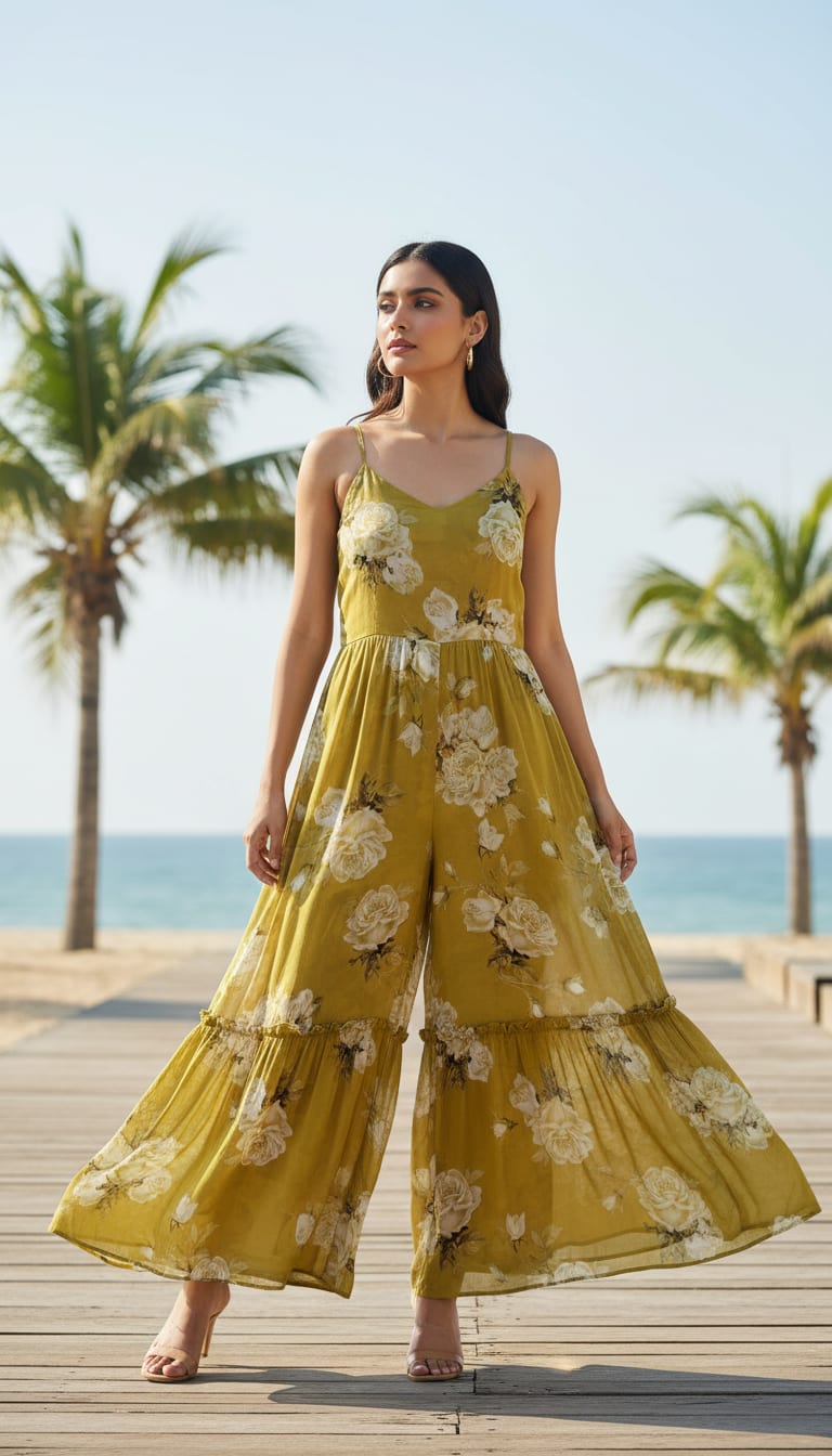 Classy Green and Yellow Floral Georgette Fabric