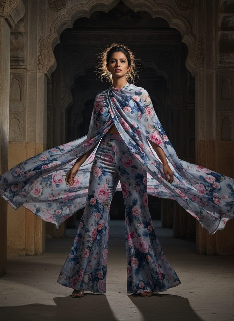 Classy Multicolor Floral Digital Printed Silk Crepe Fabric