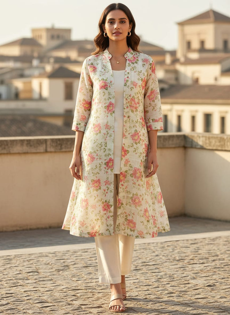 Classy Floral Linen Printed Fabric