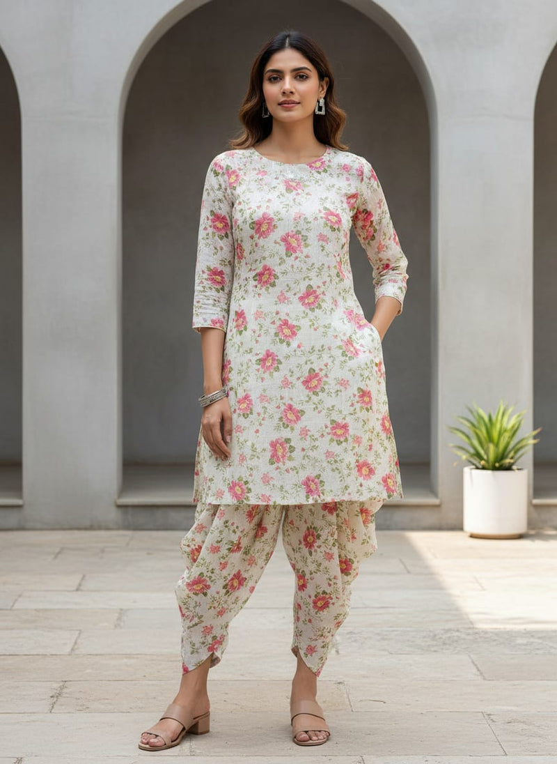 Classy Floral Linen Printed Fabric