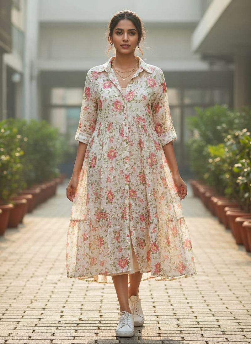 Classy Floral Linen Printed Fabric