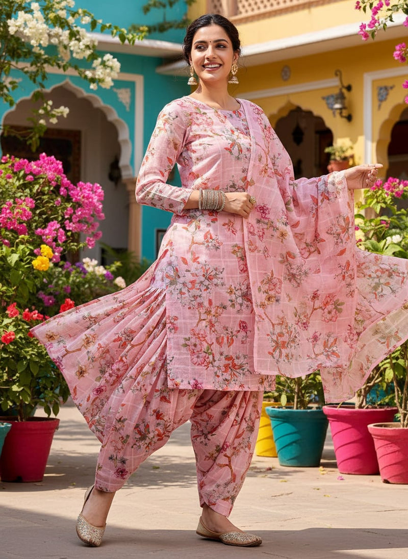Classy Floral & Leaf Linen Printed Fabrics