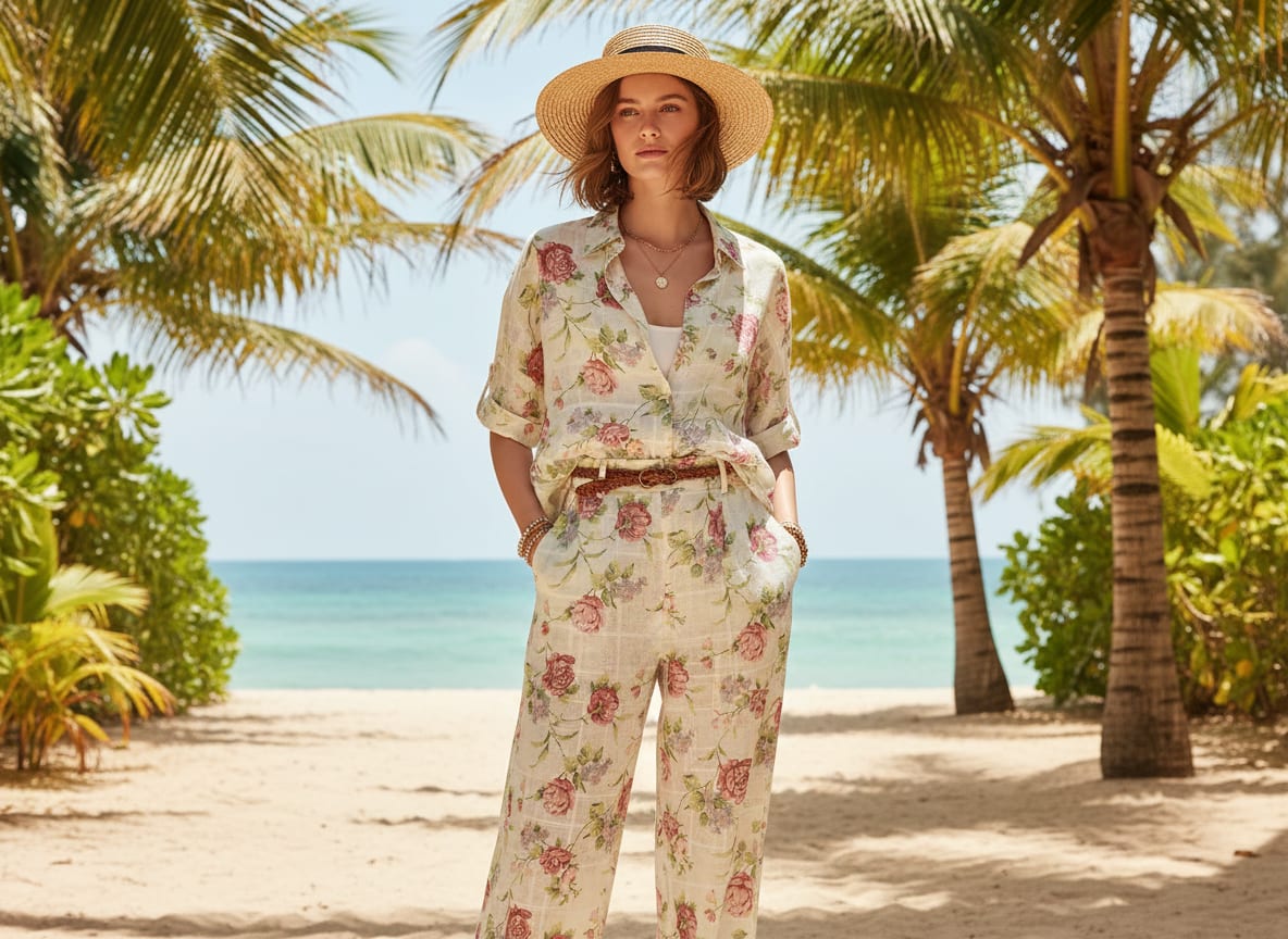 Gorgeous Linen Fabric in Pink Floral and Leaves Print