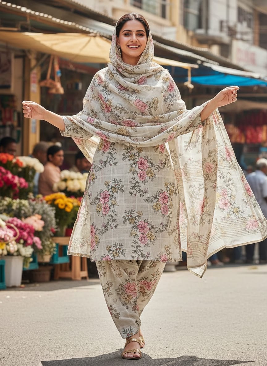 Classy Linen Fabric with a Vibrant Floral Tapestry
