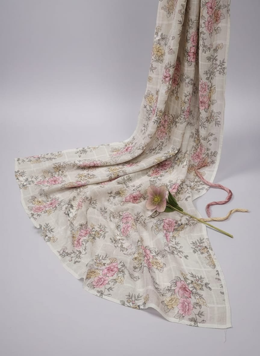 Classy Linen Fabric with a Vibrant Floral Tapestry