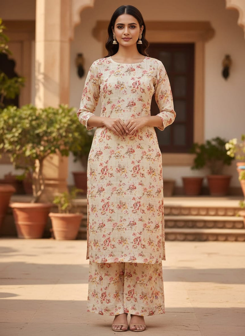 Classy Linen Fabric with Vibrant Floral Print