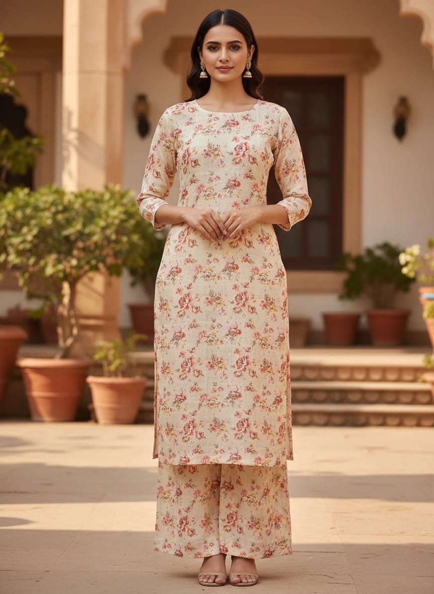 Classy Linen Fabric with Vibrant Floral Print