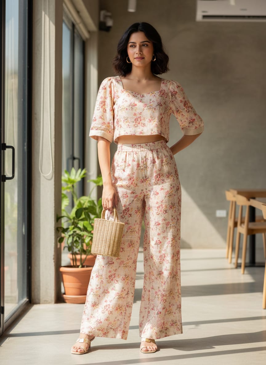 Classy Linen Fabric with Vibrant Floral Print