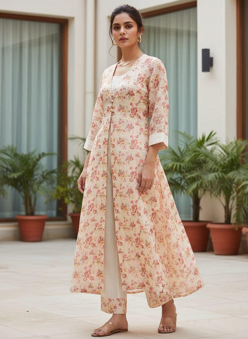 Classy Linen Fabric with Vibrant Floral Print