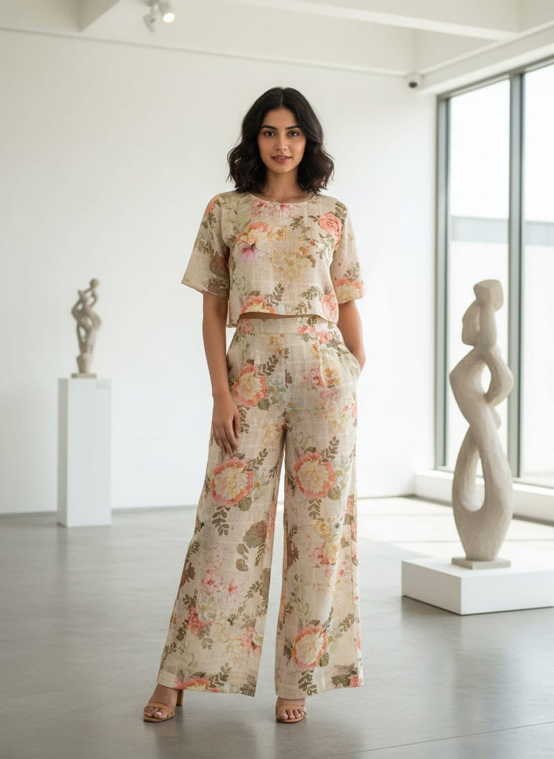 Gorgeous Floral Linen with Big Flower Print