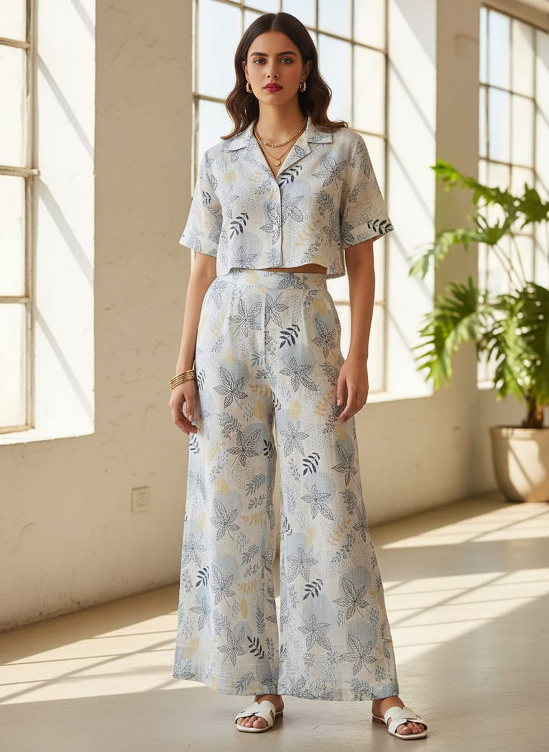 Stunning Linen Fabric Adorned with Vibrant Feathers and Leaves