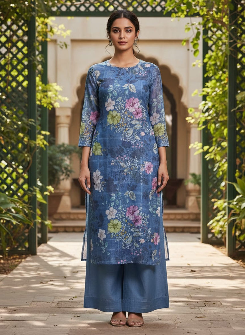 Gorgeous Multicolor Floral Linen Fabric with Intricate Leaf Design