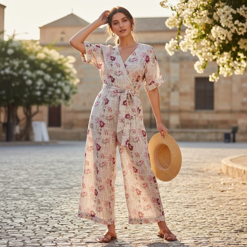 Captivating Linen Fabric Adorned with Wine and Pink Floral Design