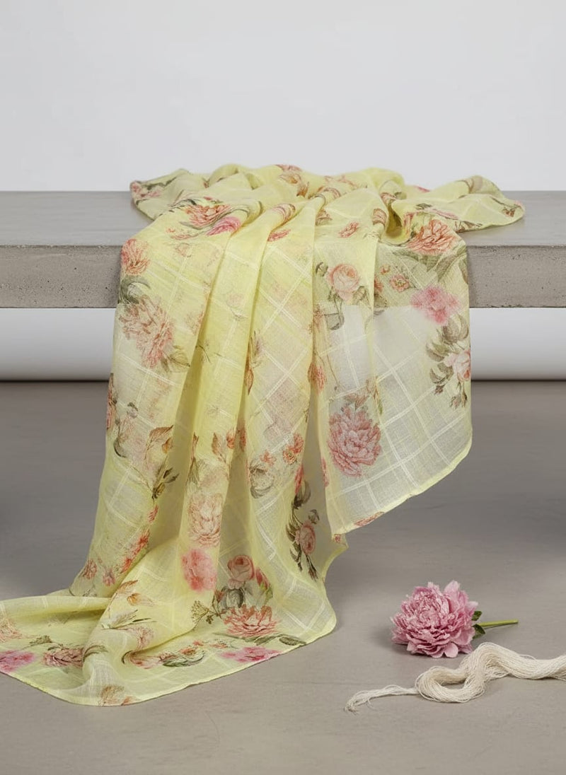 Gorgeous Linen Flower Print Fabric with Decorative Floral Design