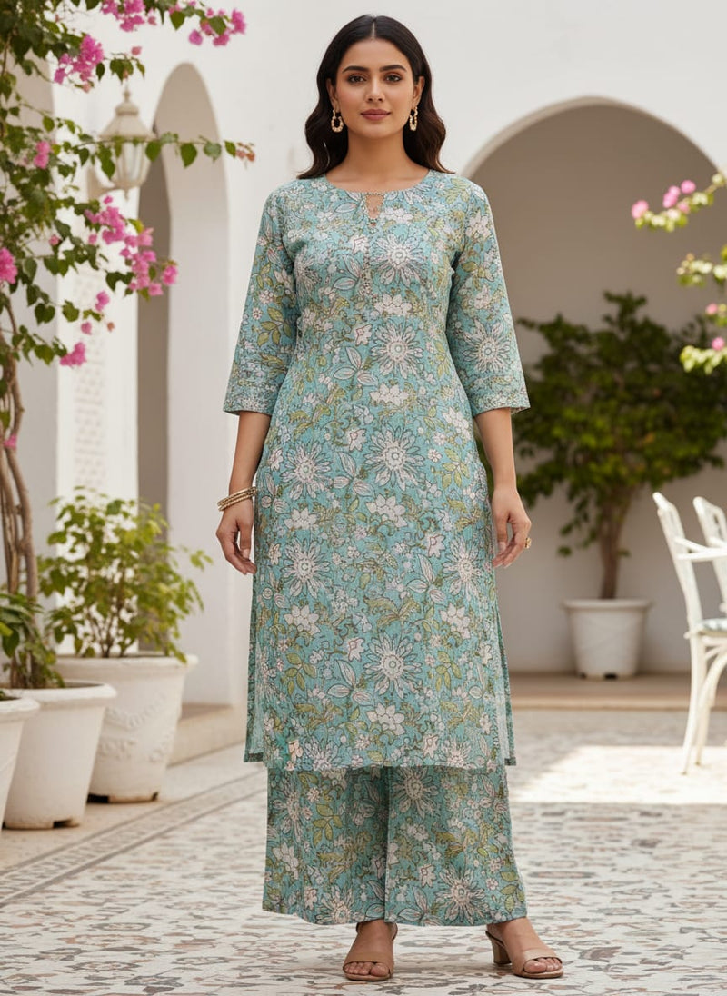 Beautiful Green and White Floral Digital Printed Linen Fabric