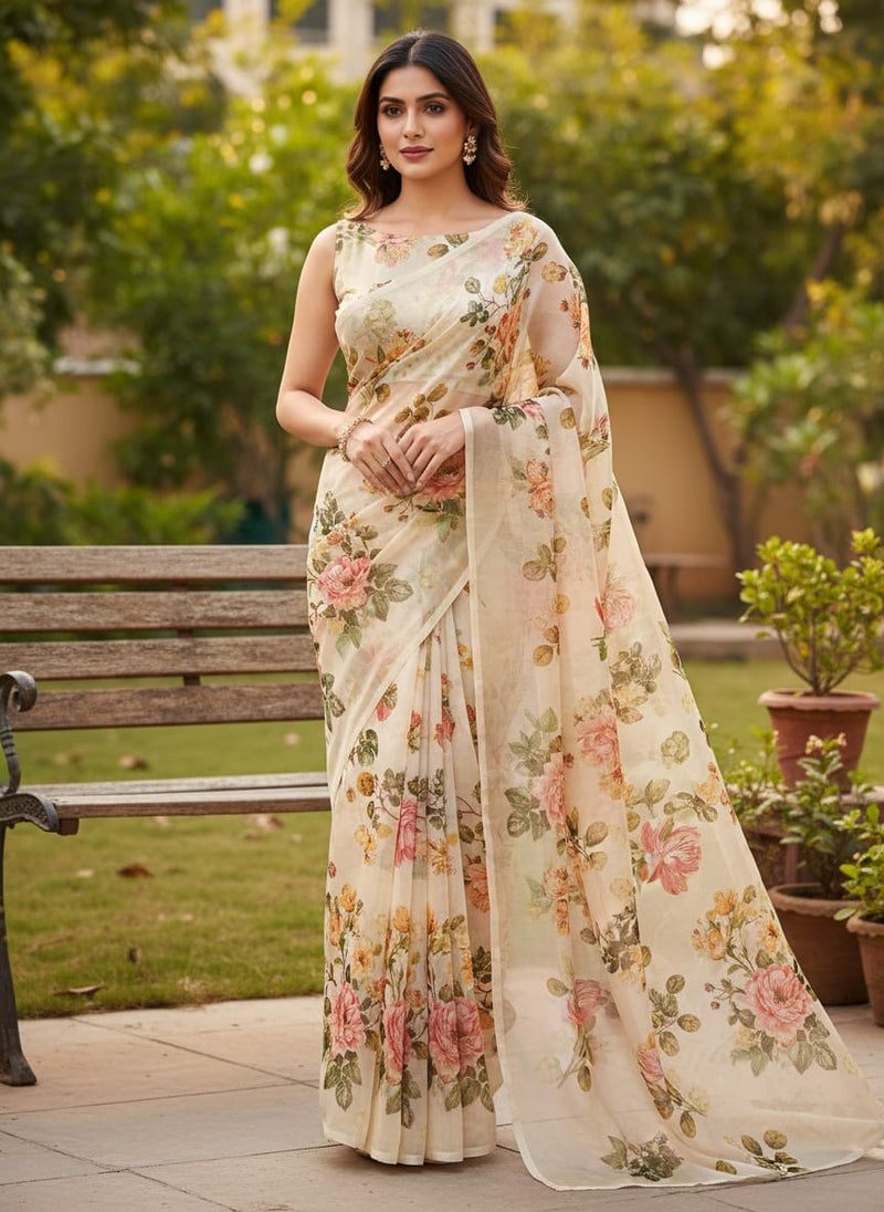 Gorgeous Decorative Floral Organza Printed Fabric Material