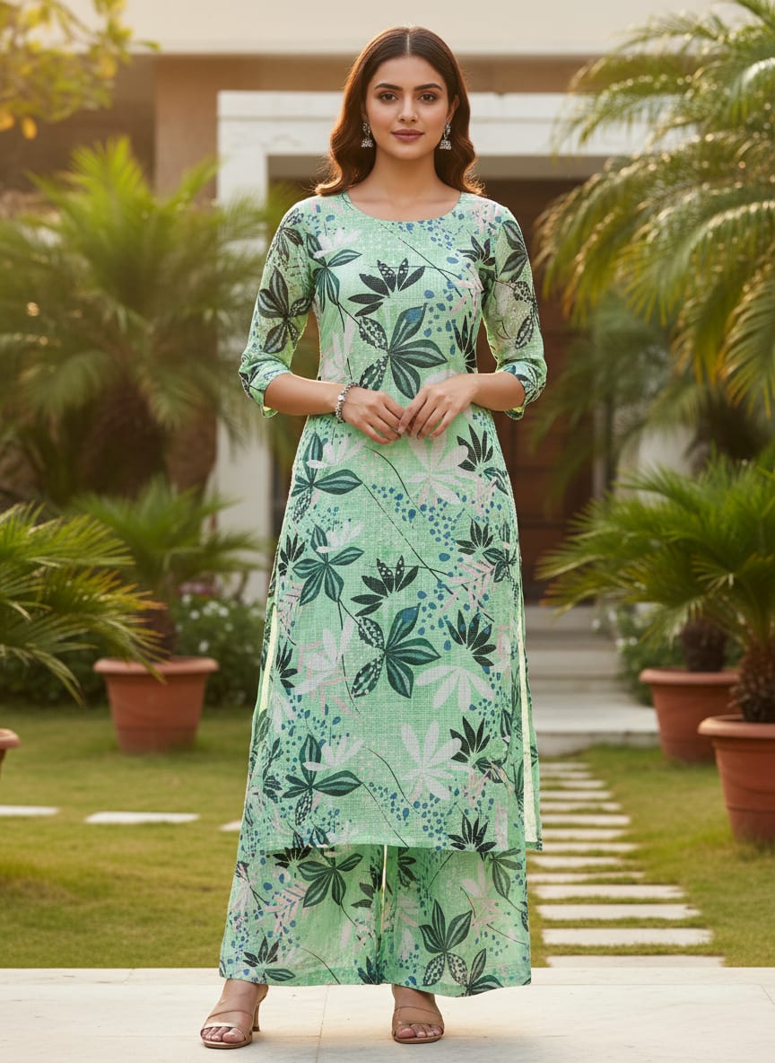 Gorgeous Floral and Leaves Printed Kota Doria Fabric Material