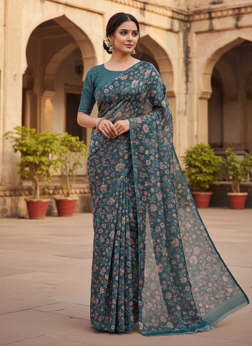Floral Velly Kota Doria Printed Fabric Material