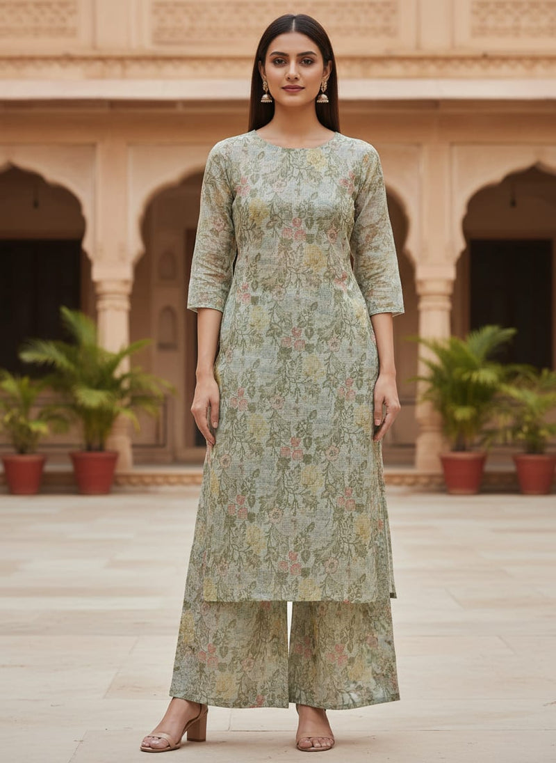 Classy Floral Velly Kota Doria Fabric Material with Decorative Leaves